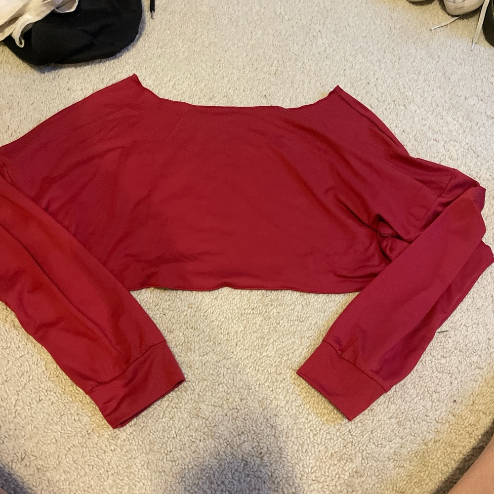 Red cropped off the shoulder long sleeve